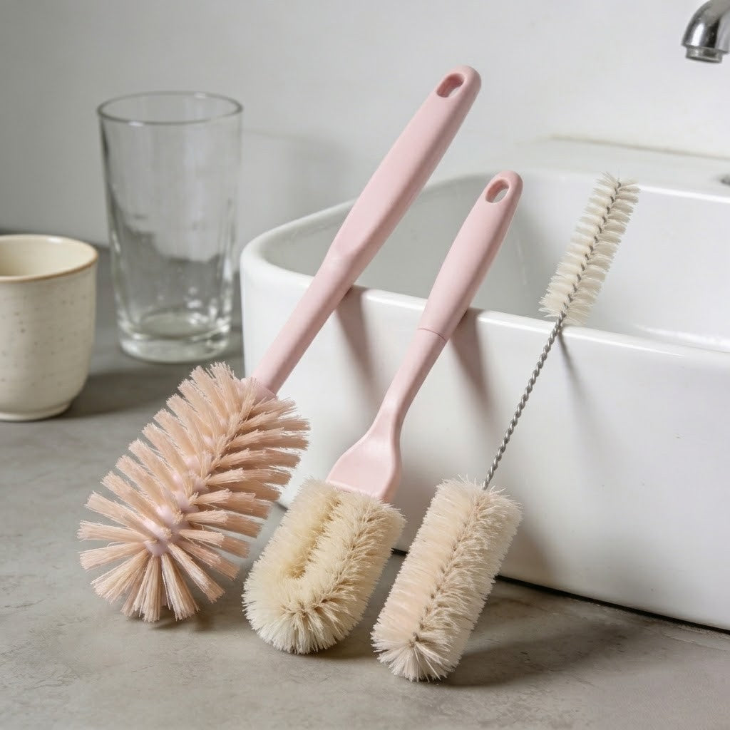 🧼 3-in-1 Bottle Cleaning Brush Set, 4 Pastel Color Kits
