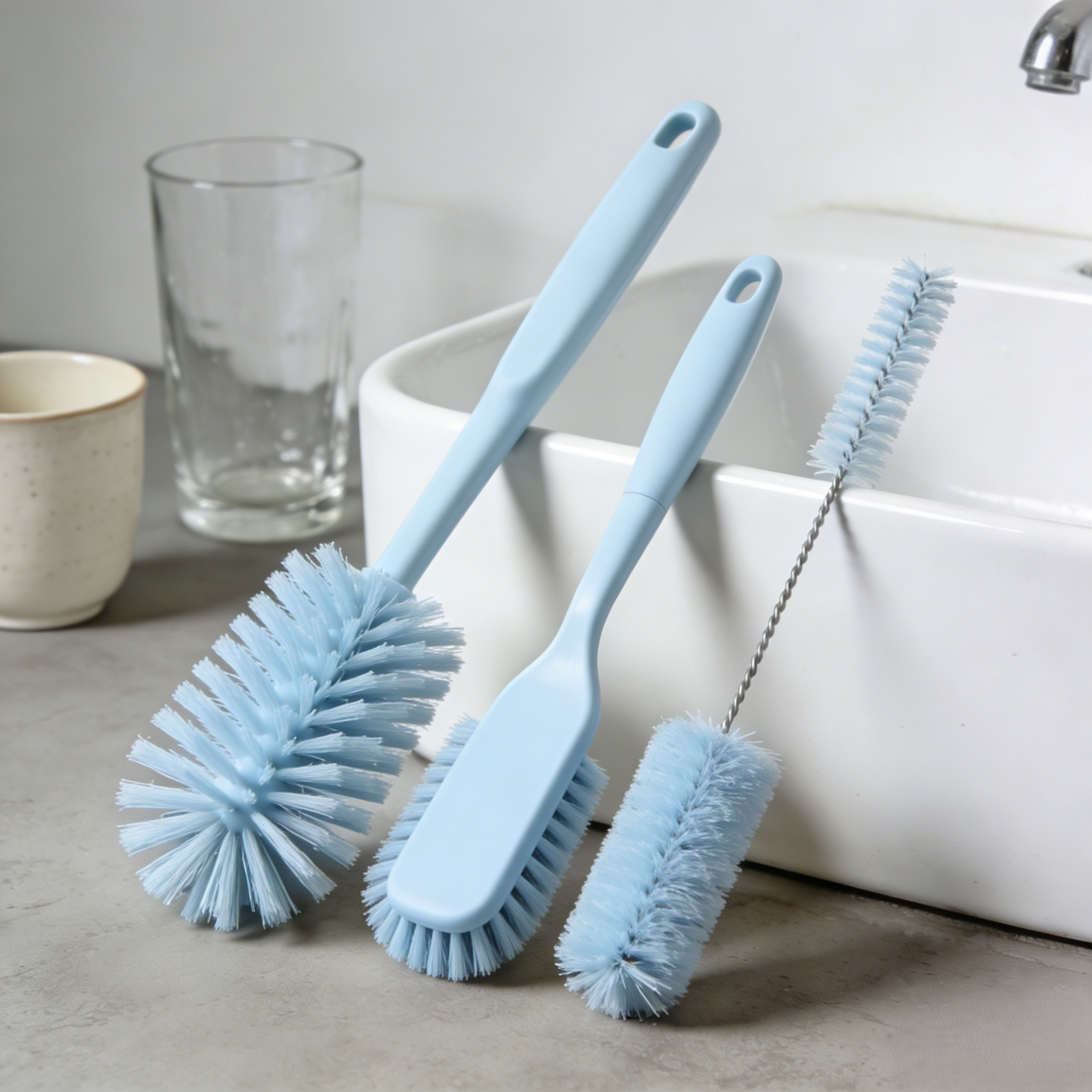 🧼 3-in-1 Bottle Cleaning Brush Set, 4 Pastel Color Kits