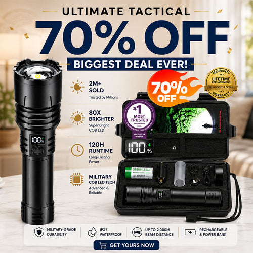 🎁 2026 Billhol® Super Bright Ultimate Tactical Survival Flashlight · 2M+ SOLD · 80X Brightness ·120H RUN TIME · Military COB LED Tech