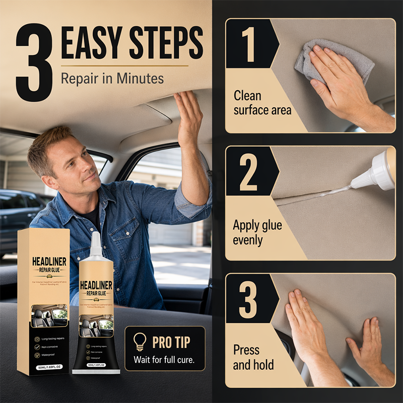 🎉49K+ Sold 🚗 BVJ®  Waterproof Car Headliner Repair Glue, High Strength Adhesive for Sagging Car Ceiling & Interior